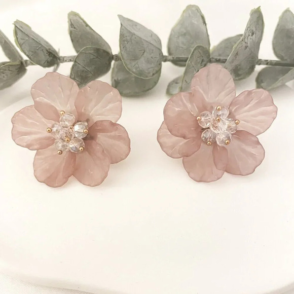 Jewelry - 925 Sterling Silver Flower Petal Earrings Large Statement Earrings Floral Studs